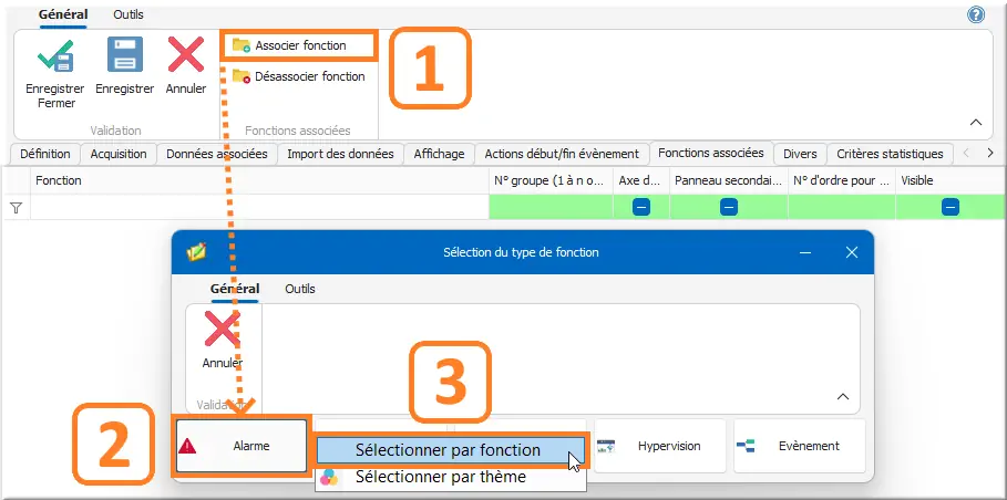 Associer fonction alarme
